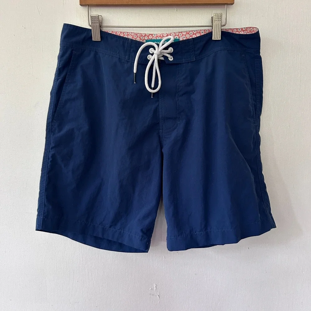 Bonobos Board Shorts Size 30 Navy Blue 9 Inch Inseam Swim Trunks Floral Trim